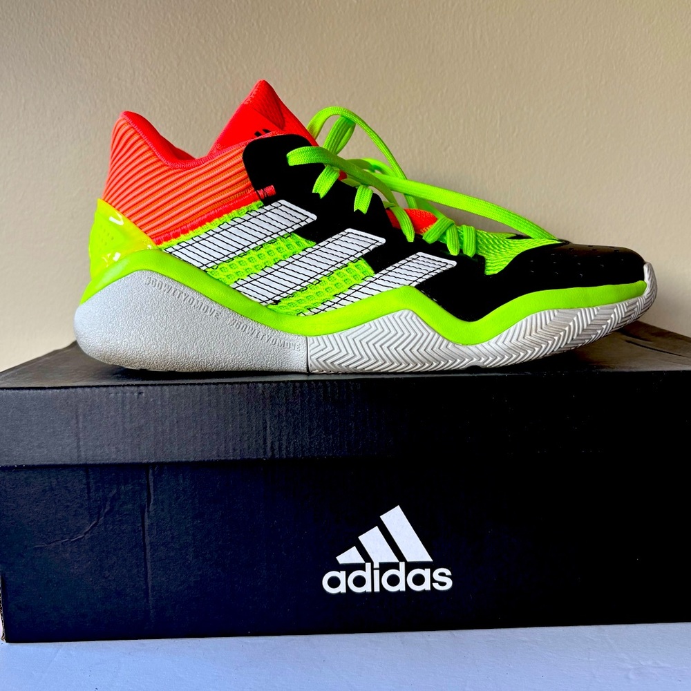 Adidas Harden Stepback J Black & Coral, neon Green Mens Size 11.5